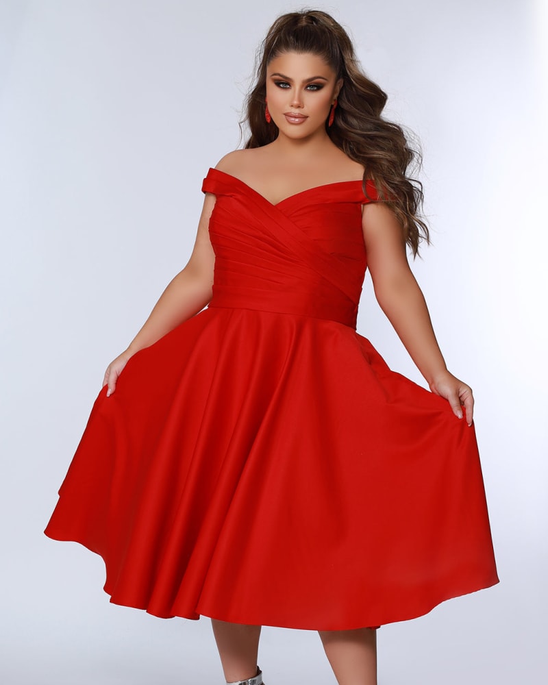 Front of a model wearing a size 22 Perfectly Posh Party Dress in Ruby by Celebrations by Sydney's Closet. | dia_product_style_image_id:250851